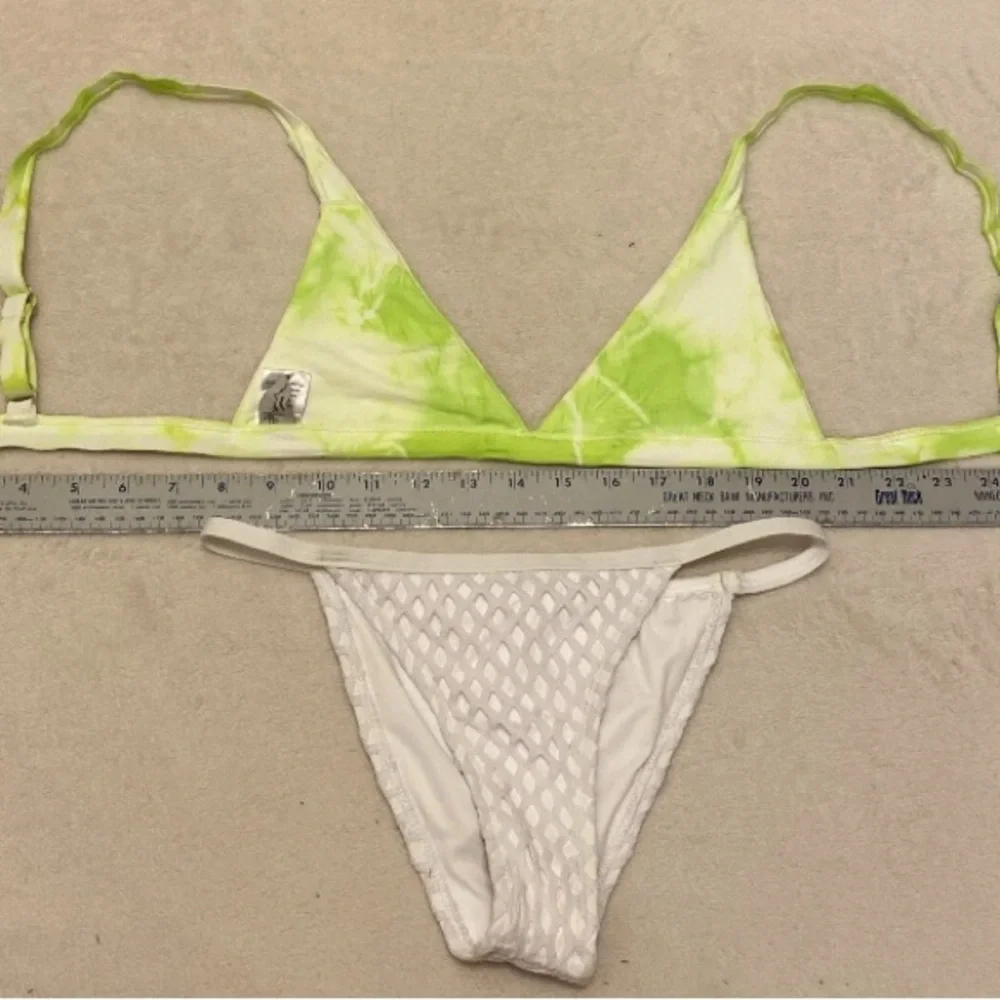 Tie Dye White and Neon Lime Green Bikini Set